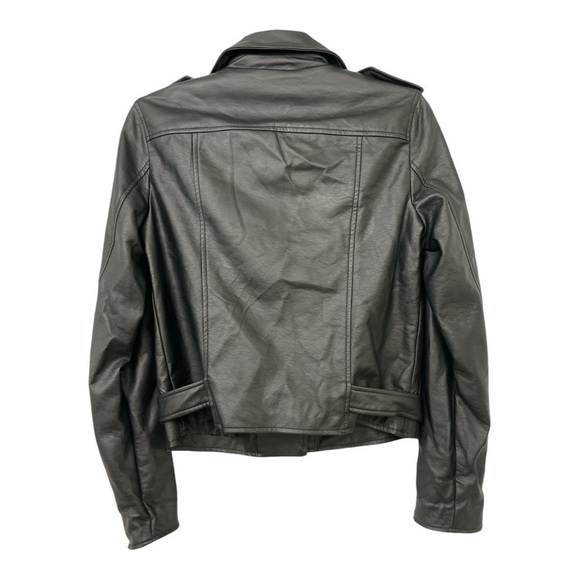 Urban Outfitters Faux Leather Moto Jacket Full Zip Black Belt Motorcycle size M - Picture 2 of 12